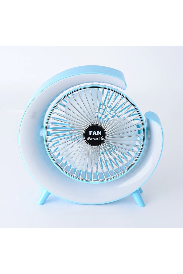 مروحة مكتبية ملونة S14 - مروحة طاولة محمولة قابلة لإعادة الشحن عبر USB مع إضاءة LED RGB على شكل حرف G (أزرق).