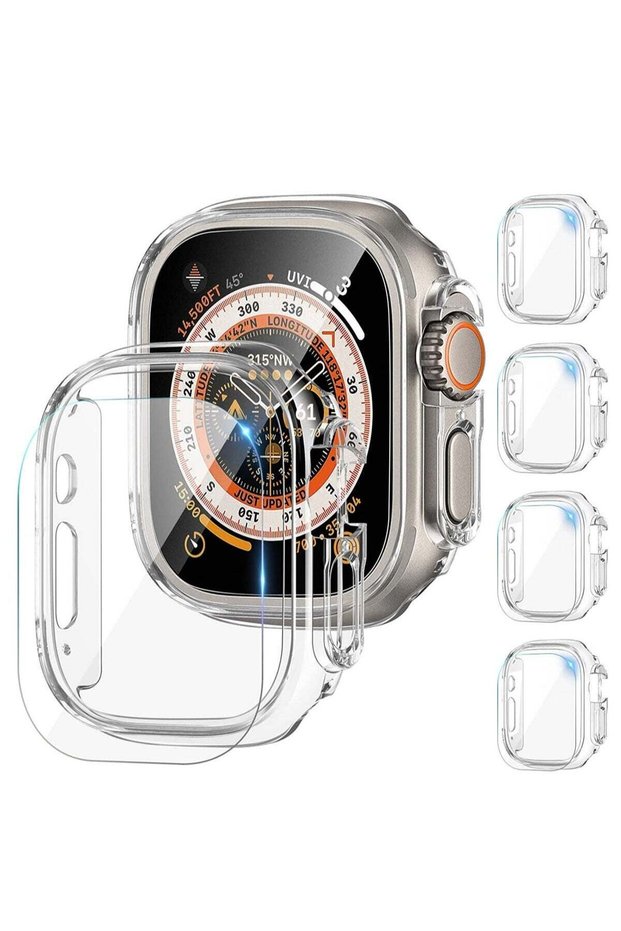 [4 Pack] Compatible for Apple Watch Ultra Screen Protector and Case 49mm, Anti-Fog Tempered Glass Protector Film with PC Hard Bumper Cover for iWatch Ultra 49mm(Clear)