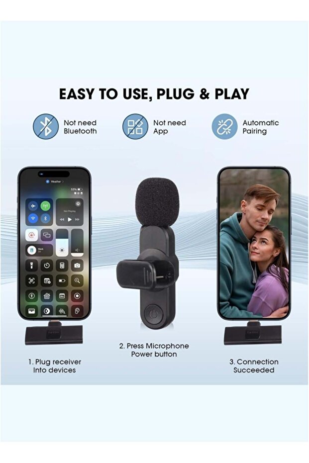 Wireless Lavalier Microphone for iPhone/iPad Plug & Play Mini Mic with Charging Case & Earbud