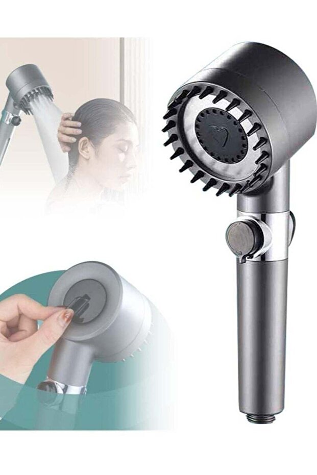 German Multifunctional Massage Shower Head Set – High Pressure Handheld Shower with Skin Beauty Features (Gray)