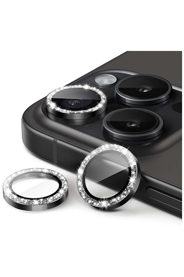 Camera Lens Protector for iPhone 15 Pro/Pro Max, Bling Glitter 9H Tempered Glass, 3-Pack (Black Titanium)