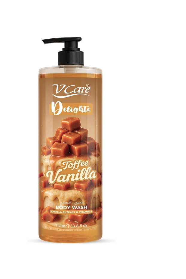 V Care Delight Toffee Vanilla Body Wash 1L - Gourmand Fragrance, Deep Cleansing & Moisturizing, Rich Lather Non-Drying Formula