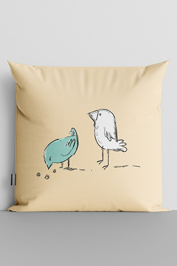 Cute Birds Double Sided Digital Printed Children's Room Throw Pillow Cover - 3004