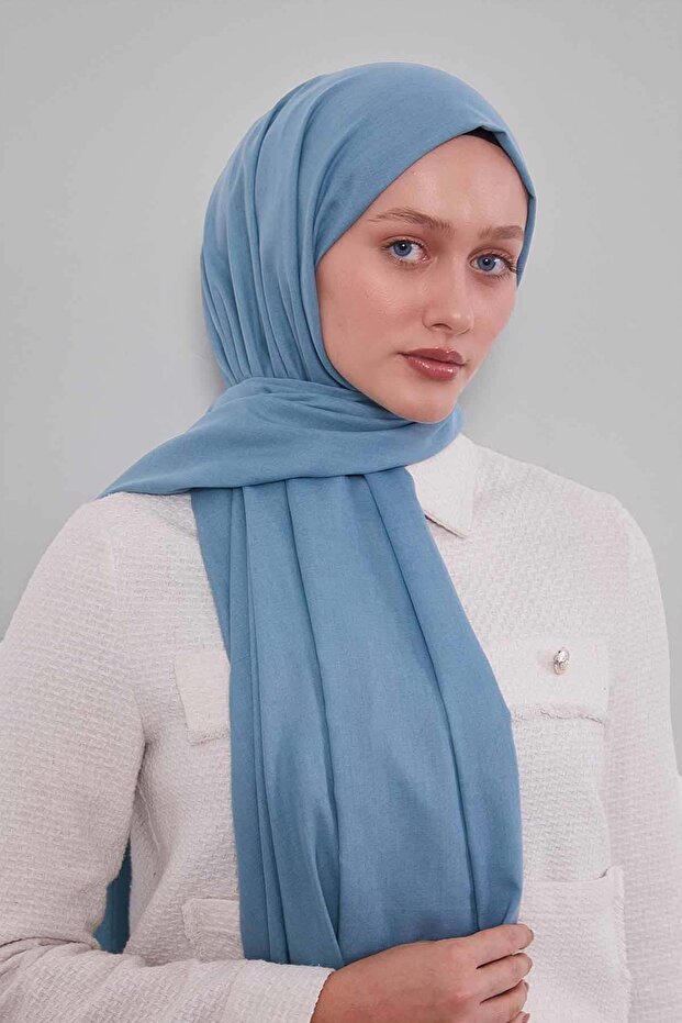 شال من قماش التنسل الأزرق المستقيم