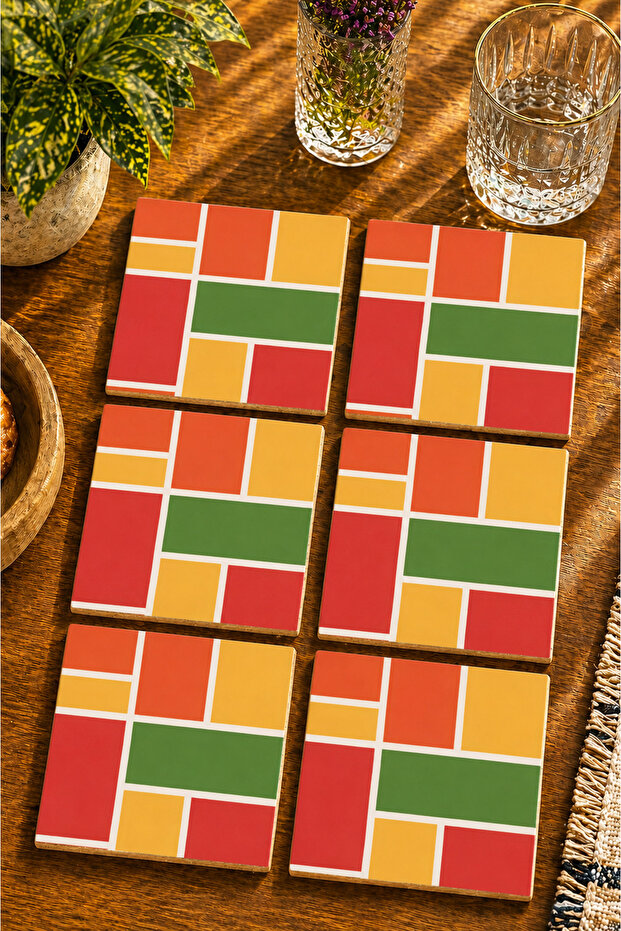 Modern Design Set of 6 Coasters - Uv Printing Mdf - 10X10 cm