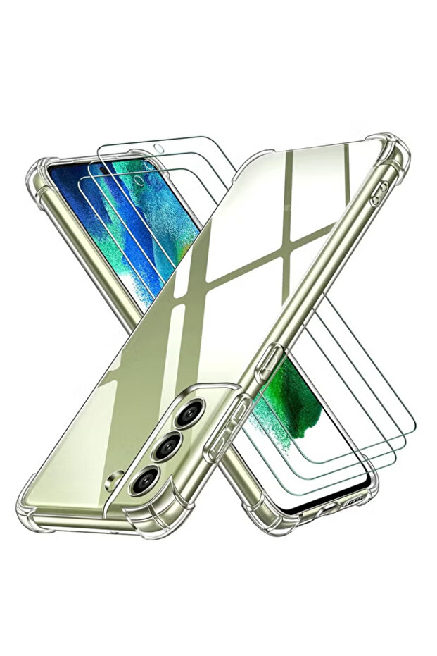 FLARE GADGETS Clear Case for Samsung Galaxy S21 FE 5G with Tempered Glass Screen Protector 3 Pack