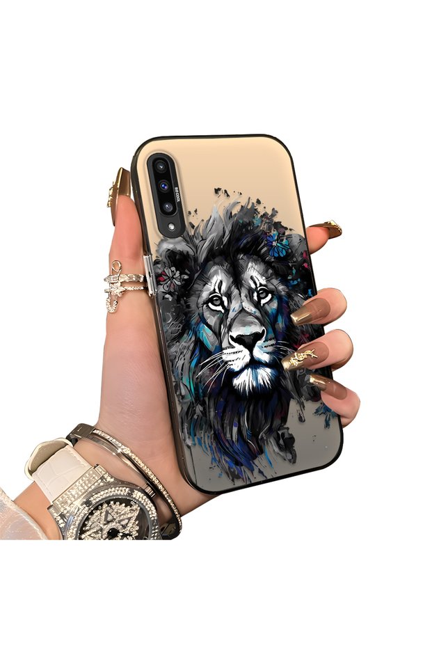 Samsung Galaxy A50 Compatible Silicone Edge Hard Back Case Couple Phone Case with Lion Pattern