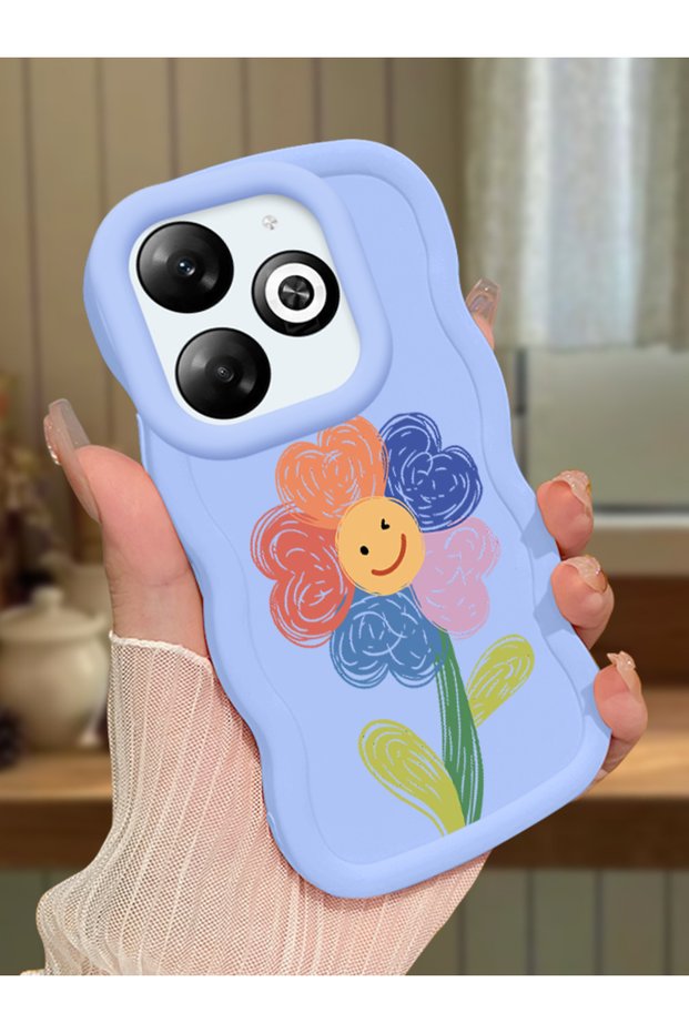 Infinix Smart 8 Compatible Case Camera Protector Blue Silicone Couple Phone Case Cover Floral Pattern