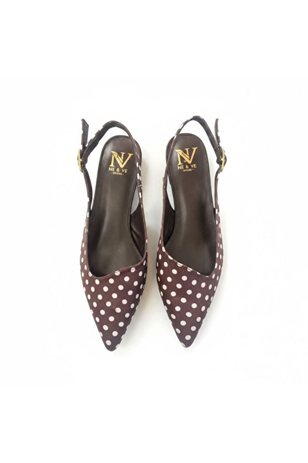 Brown Polka Dot Pointed Toe Buckle Women's Ballerinas