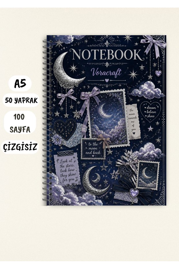 Night Themed Notebook 50 Sheets / 100 Pages, A5 / Wire Spiral Czgsz0029