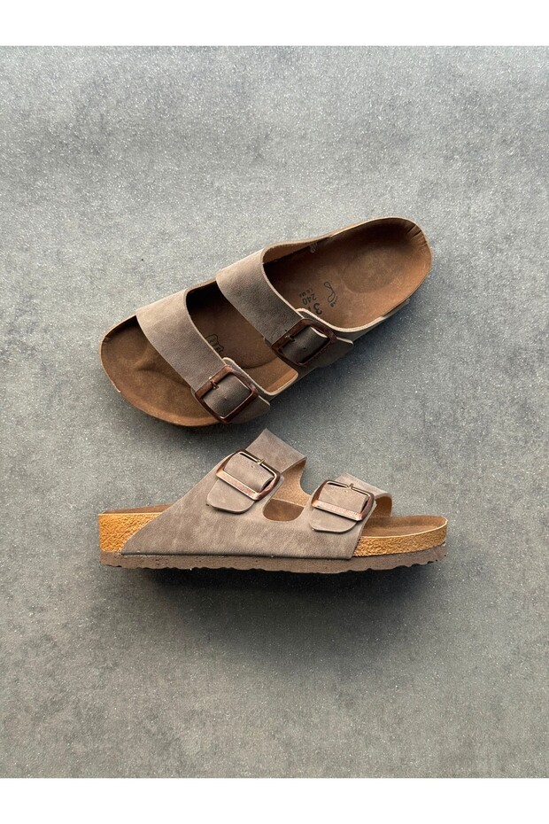 Mink Br Double Buckle Slippers