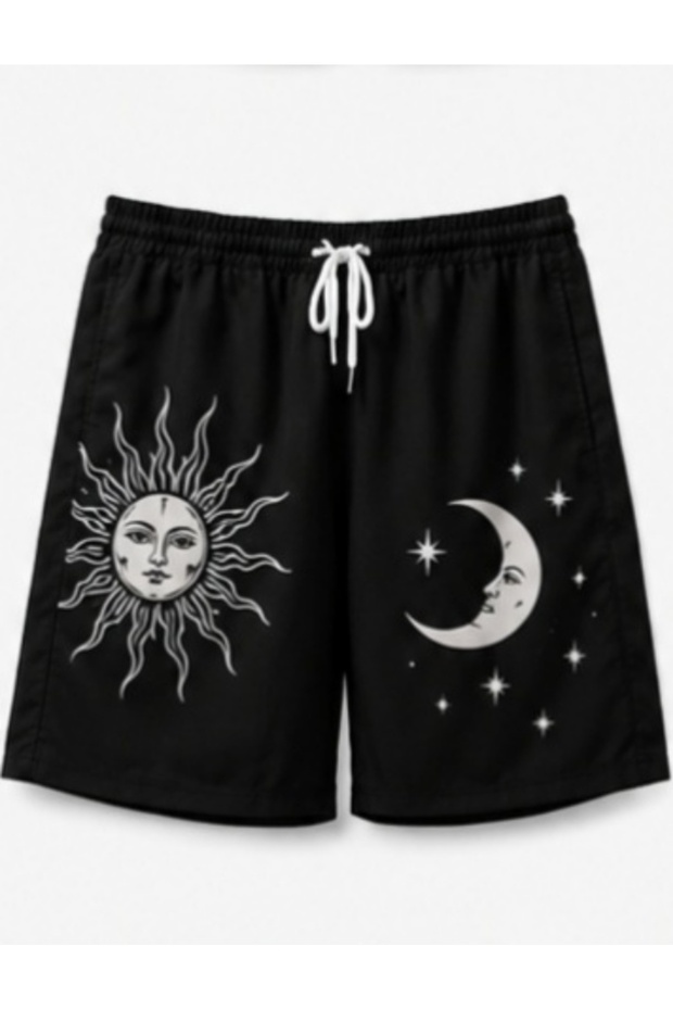 Hanangiyim Black Shorts Printed Comfortable Fit Elastic Waist Daily Sports Summer