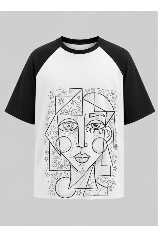 Cubist Face Raglan Sleeve Unisex T-Shirt | Modern Art Print