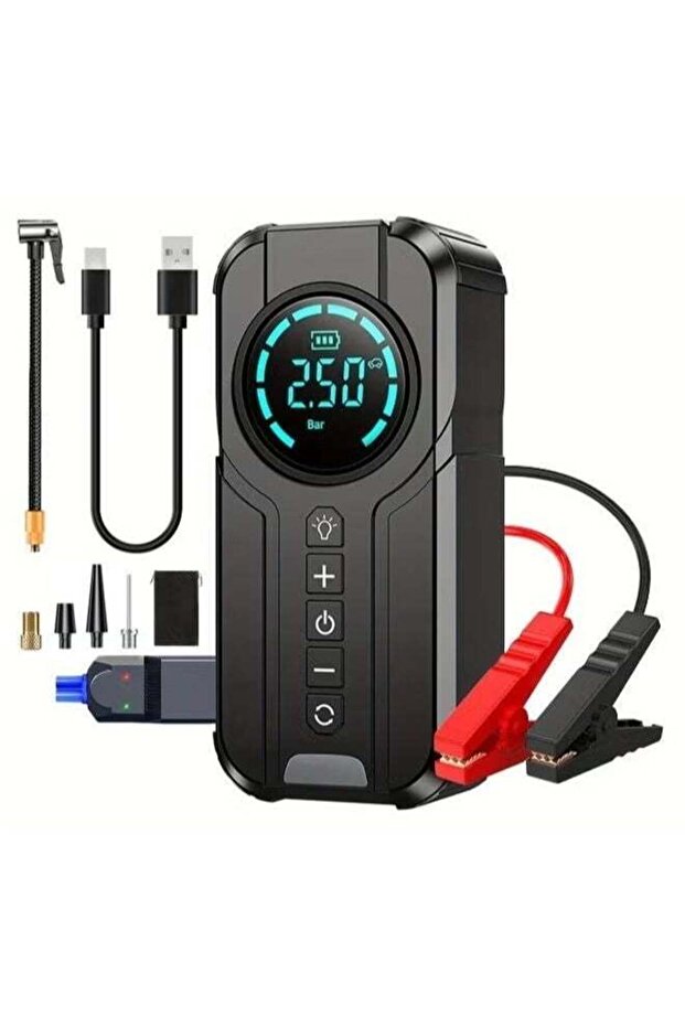 4 in 1 Portable Car Jump Starter with Air Compressor – Rechargeable Multi-Function Power Bank, Tire Inflator
