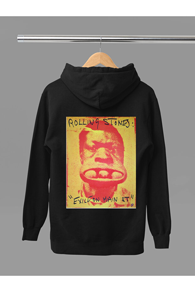 Keith Richards Printed Cotton Long Sleeve 3-Yarn Hooded Rock Sweatshirt