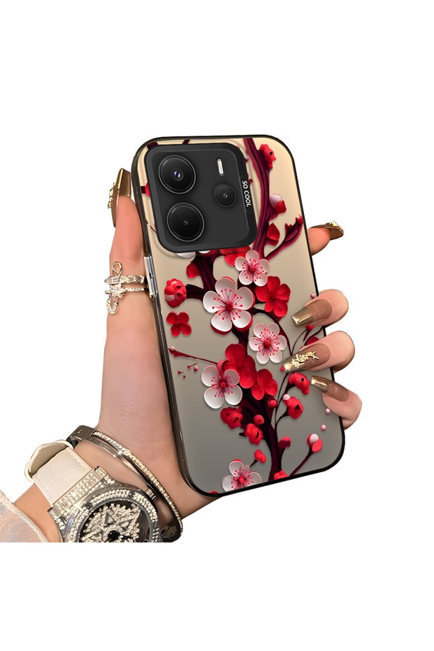 Redmi Note 14 Compatible Silicone Edge Hard Back Case Couple Phone Case with Floral Pattern