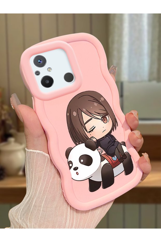 Poco C55 Compatible Case Camera Protector Pink Silicone Couple Phone Case Panda Pattern