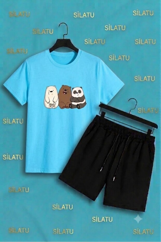 Unisex Family Bear Printed Shorts and T-Shirt Set