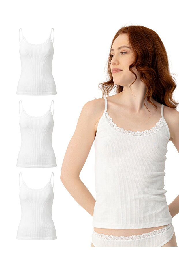 Women's Organic Cotton 3-Piece Lace Ribbed Strap Tank Top