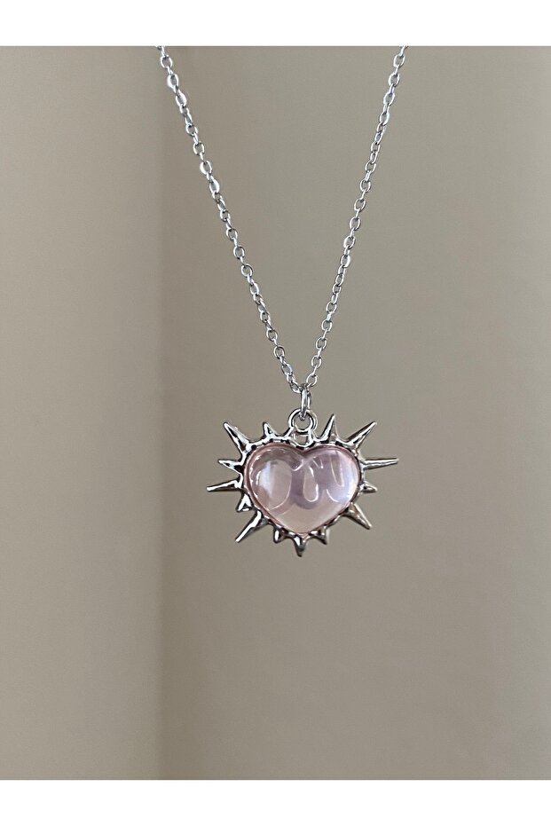 Steel Pink Heart Doll Gothic Silver Necklace