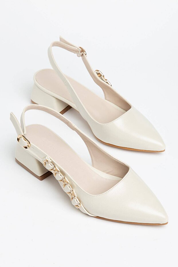 Women's Abiya Detailed Side-Accessory Pointed Toe Open Back Heel 3cm Comfortable for Daily Use