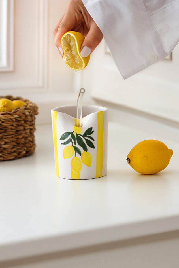 Lemon 300 ml Ceramic Mug / Without Straw / (Straw Not Included)