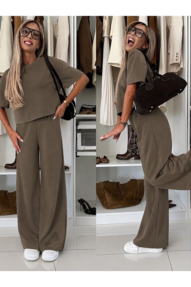 Women's Short Sleeve Crew Neck Modal Blouse and Pants Two-Piece Set