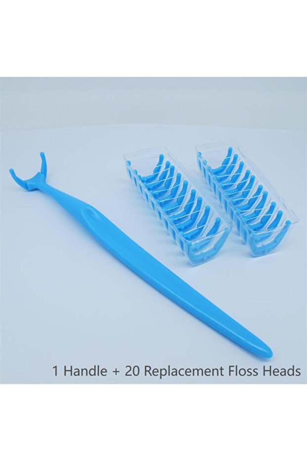 أعواد تنظيف الأسنان الزرقاء 1+20 برؤوس قابلة للاستبدال، مقبض طويل من UHWMPE 400D مع مقبض PS قابل للاستبدال