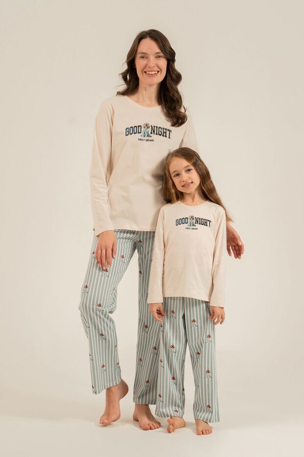 Mother Daughter Sweet Dreams Cream Long Sleeve Pajama Set Ar3734-A-V1