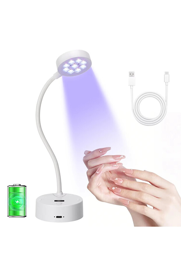 White YIKOOLIN LED Nail Dryer UV Gel Nail Lamp Rechargeable Touch Control Fast Drying 360° Bendable