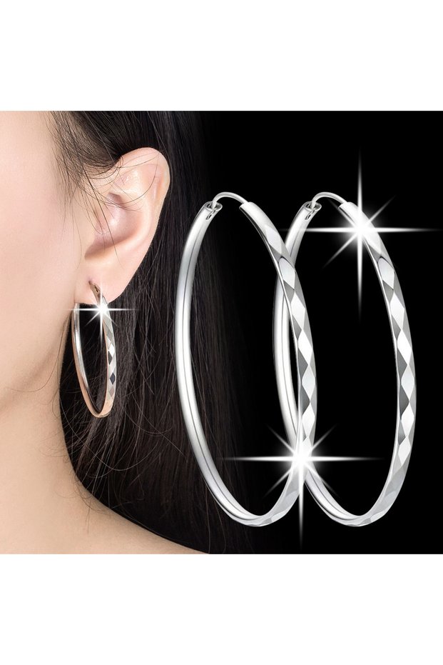 50mm Silver Color 3/4/5/6CM Round Hoop Earrings For Women Fashion Party Luxury Jewelry Accessories C