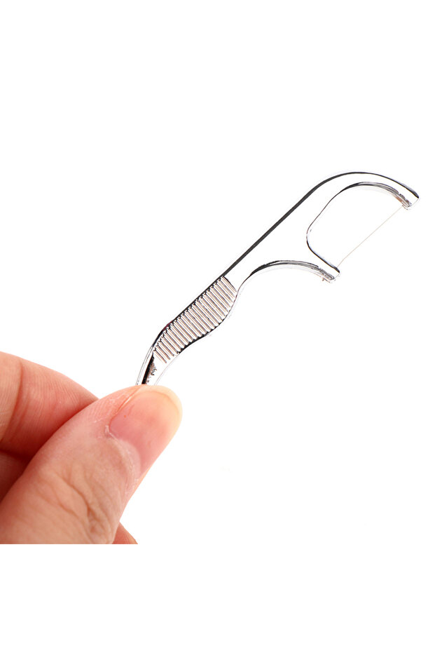 one size 1 Set Stainless Steel Toothpick With Box Dental Floss Reusable Flossing Holder