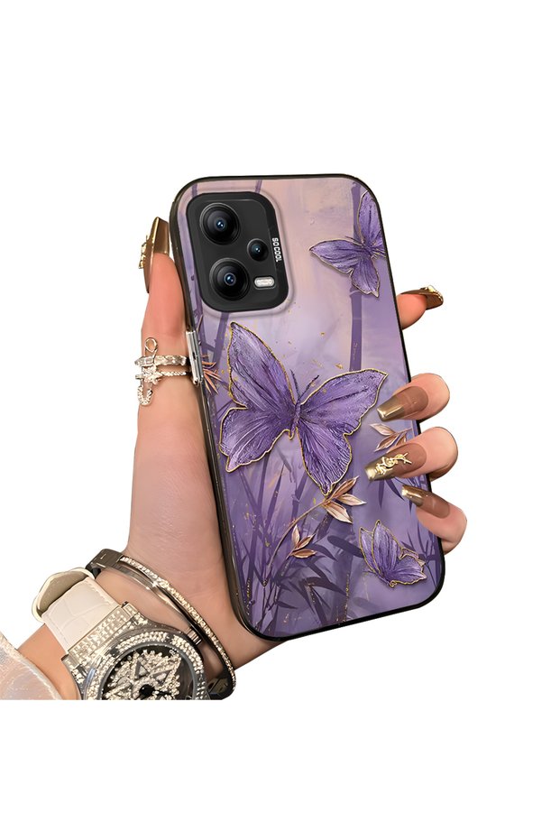 Poco X5 5g Compatible Silicone Edge Hard Back Case Couple Phone Case Butterfly Pattern
