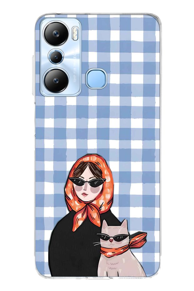 Infinix Hot 20I Compatible Women's and Cat Patterned Transparent Phone Case with Shawl