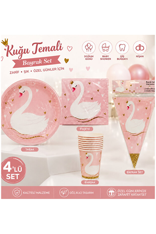 Swan Themed Party Set Plate-Cup-Napkin-Streamer