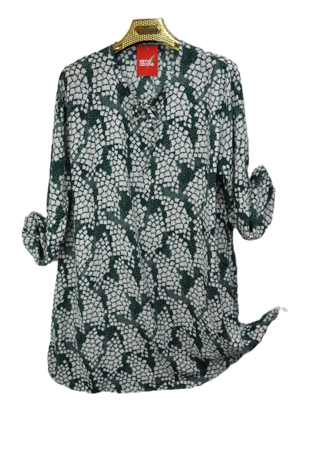 Plus Size Viscose Patterned Lace-Up Tunic