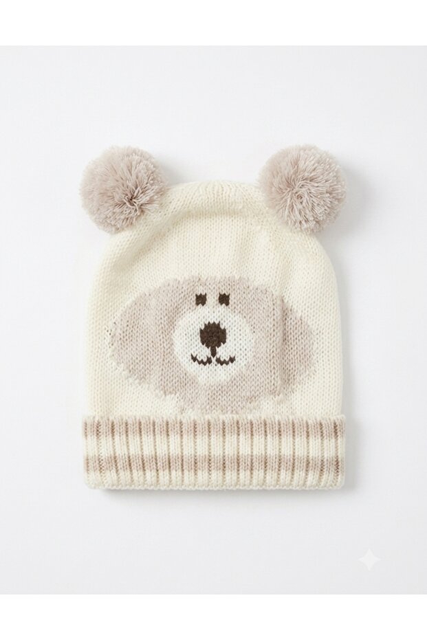 Double Pom-Pom Knitted Knitwear Bear Baby Hat
