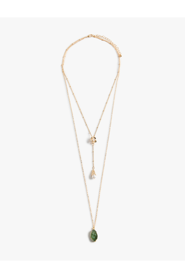 Multi Y Necklace with Stone and Pearl Detail