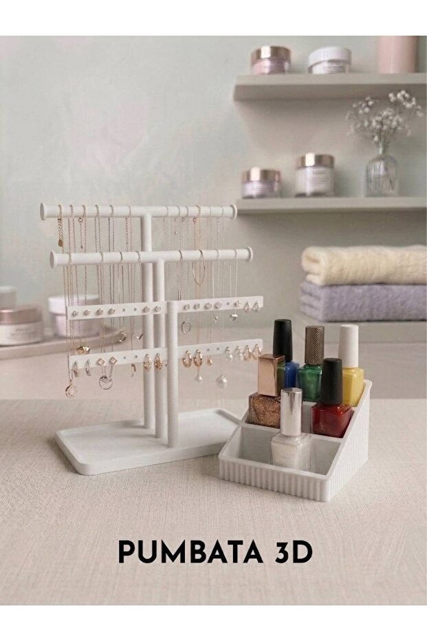 White Color Jewelry and 9-Piece Nail Polish Stand