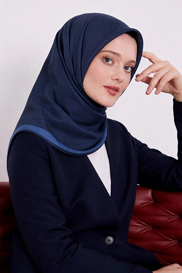 Double-Sided Plain Cotton Silk Scarf Ls2200 06-Navy Blue-Blue