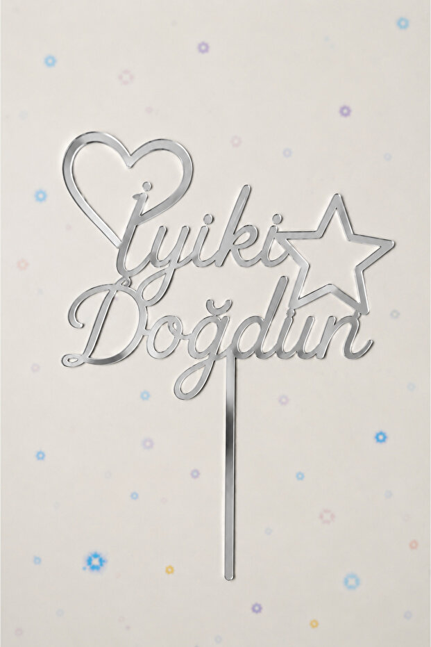 Happy Birthday Silver Cake Topper