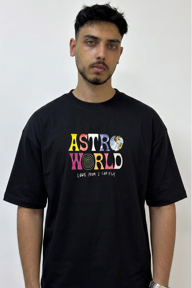 Travis Scott Astroworld_3 Design Printed Oversize Black T-Shirt