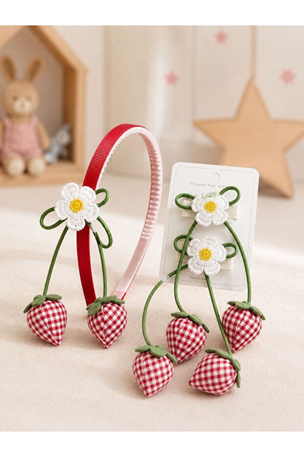 Strawberry Design Crown and Hairpin Buckle Set