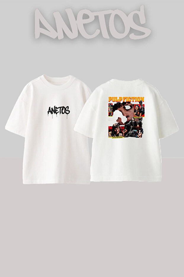 Pulp Fiction Design Printed Unisex Oversize White Tshirt