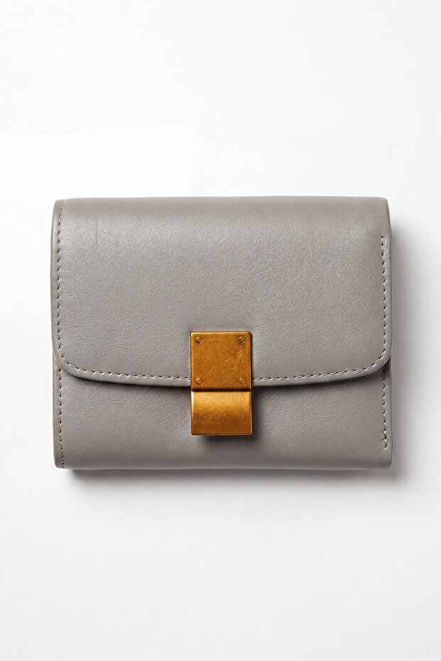 Gray Genuine Leather Small Size Women's Card and Coin Wallet Lv910111