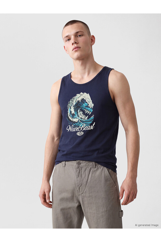 Original Oval Collar Printed Men's Sleeveless T-Shirt