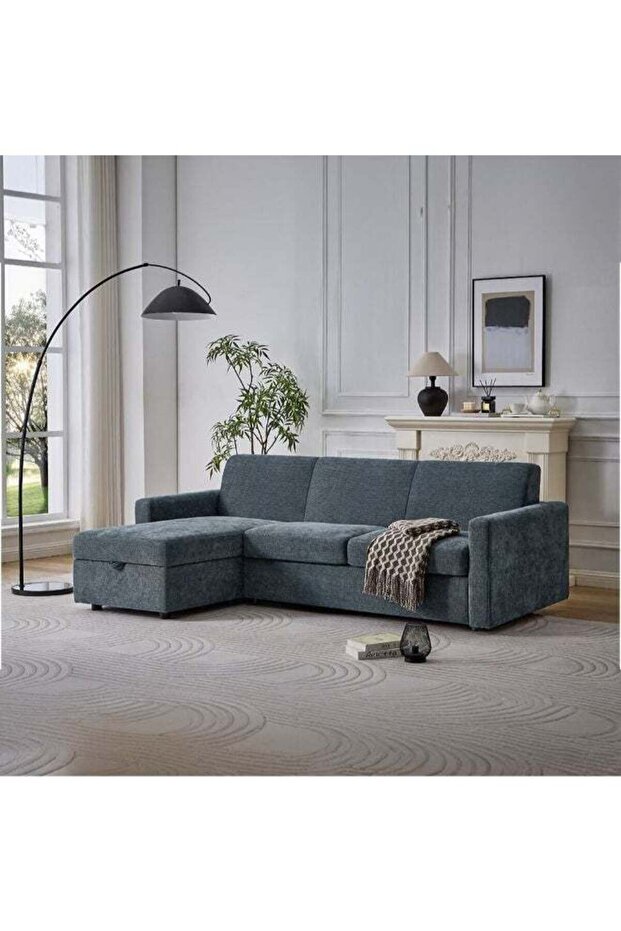 Darion Fabric Left Corner Sofa Bed With Storage - Blue
