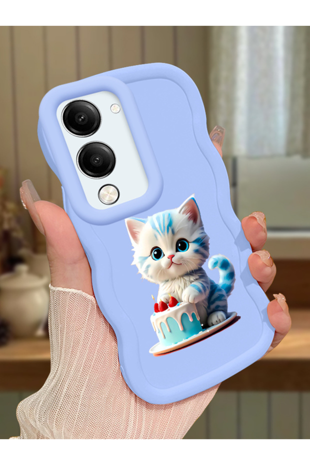 حافظة متوافقة مع هاتف Vivo Y19e، حافظة حماية للكاميرا من السيليكون الأزرق، حافظة هاتف بنمط قطة