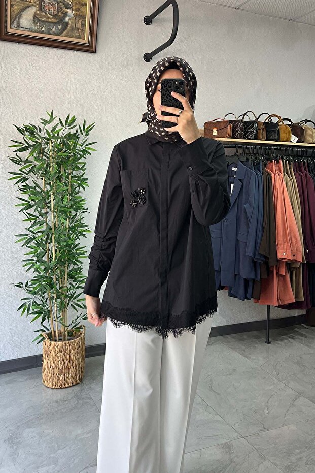 Lace Detailed Shirt Black