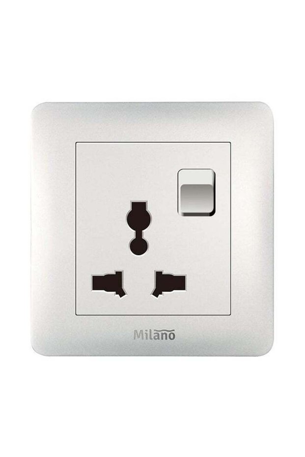3 Pin Universal Socket With Switch Made With Polypropylene Colored In Piano White Electrical Switches Sockets